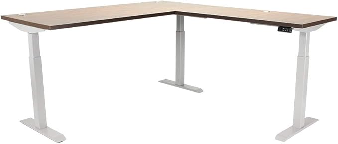 Lift It, Electric Height Adjustable 72"x30" L-Shape Desk and 48"x24" Return, Dual Motor and 4 Memory/USB Charging Digital Controller with Walnut Block Top and Silver Frame