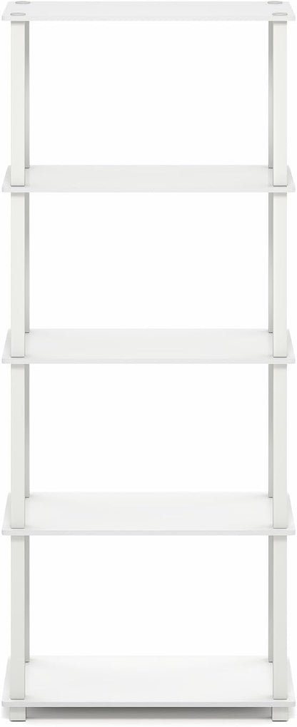 Furinno Turn-S-Tube Book Shelf, 5-Tier Toolless Storage Shelves with Square Tubes, Shelving Unit for Organization and Storage for Living Room, Home Office, White