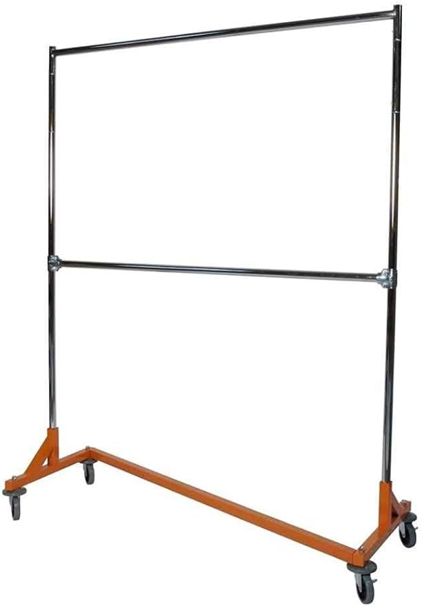 Only Hangers Commercial Grade Double Bar Rolling Z Rack with Nesting Orange Base