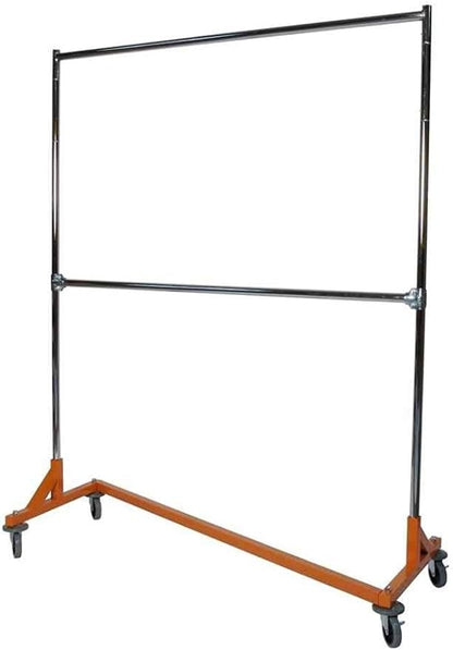 Only Hangers Commercial Grade Double Bar Rolling Z Rack with Nesting Orange Base