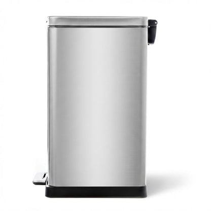 Home Zone Living 12 Gallon Kitchen Trash Can with Slim Fit Design | Stainless Steel with Soft-Close Step Pedal Lid, Bag Tuck Band for Easier Bag Changes, Rectangular Shape, Silver