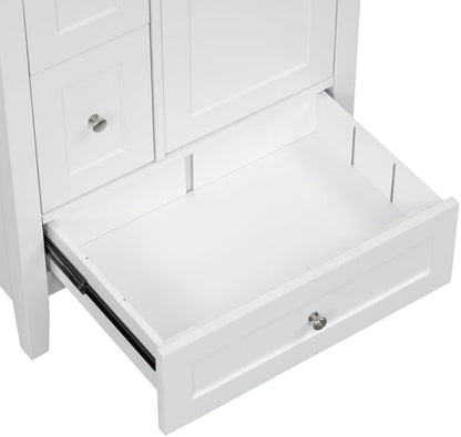 Merax 24 inch Bathroom Vanity with Drawers, Modern White Vanity for Small Bathroom with Adjustable Shelf & Removable Dividers, Easy to Clean Glossy Finish, White