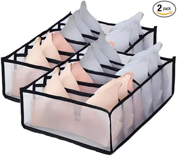 Bra Organizer for Drawer, 2 Pack Bras Storage Organizer with Compartments, Drawer Organizer for Bras (Black, 2PCS Bra)