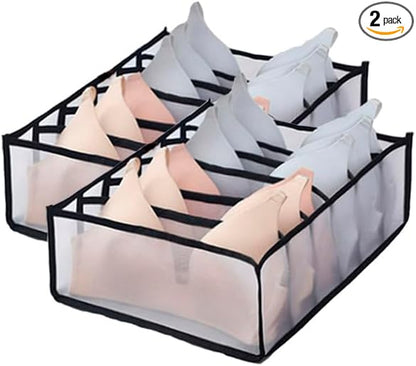 Bra Organizer for Drawer, 2 Pack Bras Storage Organizer with Compartments, Drawer Organizer for Bras (Black, 2PCS Bra)