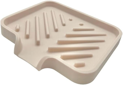 Happitasa Silicone Soap Dish Tray and Sponge Holder with Drain Chute and Feet | 3-Way Sloped Design | Bathroom and Kitchen Sink Organizer Caddy (Sand Dollar, 5"x4")