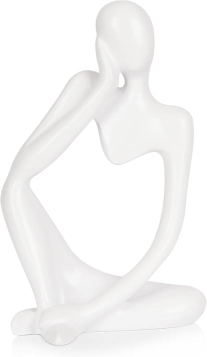 Sandstone Resin Thinker Style Abstract Sculpture Statue Collectible Figurines Home Office Bookshelf Desktop Decor (Small White, Left)