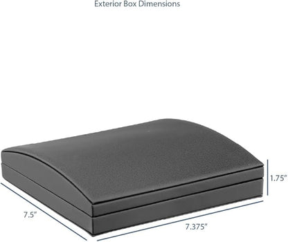 Luxury Dome-Shape Leather Necklace Box - Leather Interior Chain & Necklace Jewelry Gift Box for Men & Women - Necklace Case with Cream Ribbed Fancy Outer Box & Matching Bow Ribbon