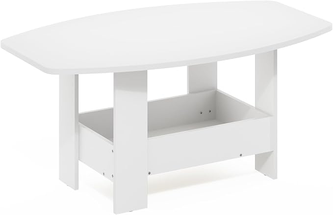 Furinno Simple Coffee Table with Lower Shelf, 2-Tier Modern Coffee Table, Roundecorner Side Table, for Living Room, Bedroom, Home Office, Plain White