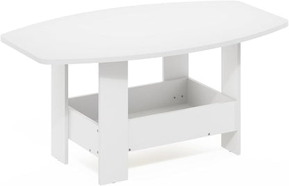 Furinno Simple Coffee Table with Lower Shelf, 2-Tier Modern Coffee Table, Roundecorner Side Table, for Living Room, Bedroom, Home Office, Plain White