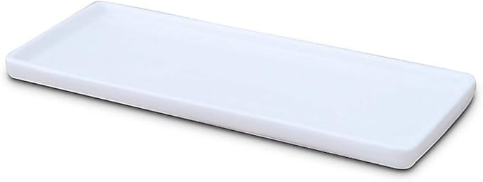 Ceramic Vanity Tray Small Rectangle, Bathtub Tray Bathroom Organizer, Cosmetics Holder for Tissue Candle Towel Plant Jewelry Ring Dish Dresser Perfume Shampoo-White(1 Pc)(Large)
