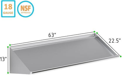 304 Stainless Steel Slanted Wall Rack Shelf with Drain Outlet – 63" x 22.5" | Wall-Mounted Commercial Drip Shelf for Kitchen, Dish Pit, or Back Bar (63 in. x 22 1/2 in)