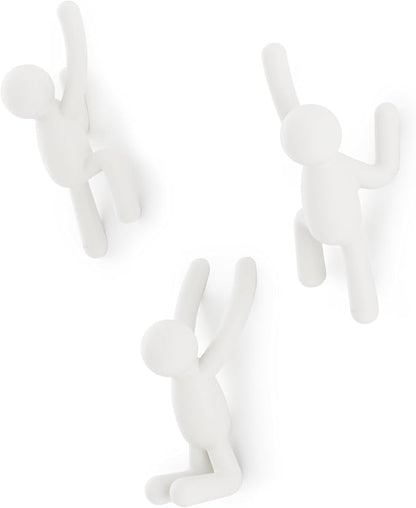 Umbra Buddy Wall Hooks – Decorative Wall Mounted Coat Hooks for Hanging Coats, Scarves, Bags, Purses, Backpacks, Towels and More, Set of 3, White