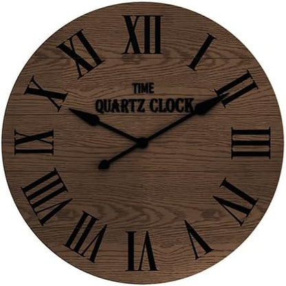 ARTPOWER Large Farmhouse Wall Clock, 35.5” Shiplap Wall Clock with Roman Numeral, Nearly Non-Ticking, Round Wall Clocks for Living Room Decor, Office, Bedroom, Entrance, Brown