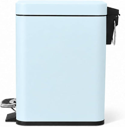 Home Zone Living 1.3 Gallon Small Bathroom Trash Can with Lid and Step Pedal, Stainless Steel Wastebasket with Slim Design for Home and Office, Matte Powder Blue, 5 Liters