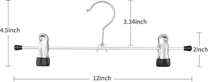 Pants Hangers with Clips 12 Pack Adjustable Skirt Hangers for Women Non-Slip Shorts Trousers Hanger for Jeans Clothes Hanger for Pants Heavy Duty Space Saving,Black 12Inch