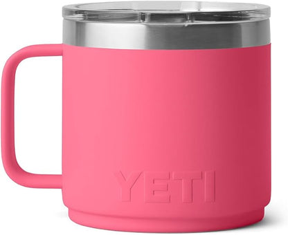 YETI Rambler 14 oz Ceramic Lined Stackable Mug, Vacuum Insulated, Stainless Steel with MagSlider Lid, Tropical Pink