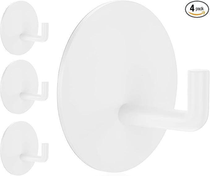 Rise age Adhesive Hooks Heavy Duty Waterproof in Shower Hooks for Hanging Loofah, Towels, Clothes for Bathroom Removable Adhesive Wall Hooks Door Hook Stainless Steel Stick on Hooks 4 Pcs (White)