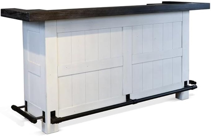 Sunny Designs Carriage House 78" Farmhouse Wood Bar Unit with Sides and Front Foot Rail, Removable Wine Storage Rack, Stemware Rack, Adjustable Shelves, in Dark Brown & White Finish