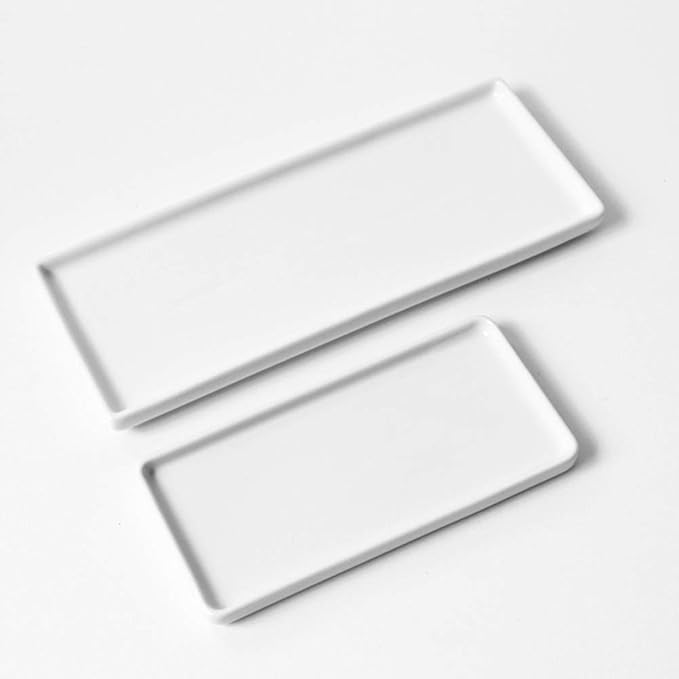 Ceramic Vanity Tray Small Rectangle, Bathtub Tray Bathroom Organizer, Cosmetics Holder for Tissue Candle Towel Plant Jewelry Ring Dish Dresser Perfume Shampoo-White(1 Pc)(Large)