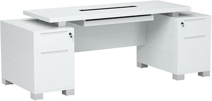 Zuri Furniture 79" Modern Ford Executive Desk with Filing Cabinets - White