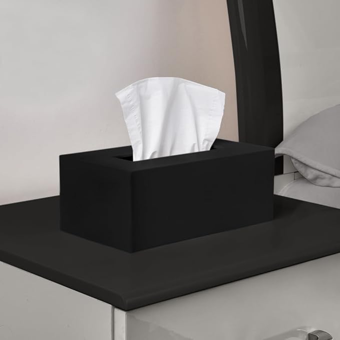 Rectangle Tissue Box Cover | Fits Standard Rectangle Tissue Boxes | Black Tissue Box Holder for Bathroom | Premium Acrylic Tissue Cover