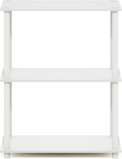 Furinno Turn-N-Tube Storage Shelves, 3-Tier Book Shelf, Corner Shelf, Toolless Open Shelves, for Organization and Storage, Living Room, Garage, Home Office, White