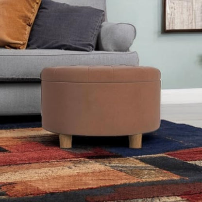 Homepop Home Decor | Button Tufted Velvet Round Storage Ottoman | Ottoman with Storage for Living Room & Bedroom, Spice Orange Velvet