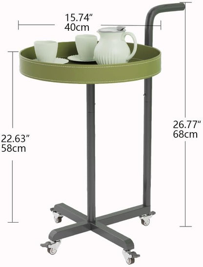 Rolling Utility Cart with Novelty Design, Mobile Saddle Leather Trolley, Organizer Trolley with Lockable Wheels, Multifunctional Serving Cart for Living Room (Green)