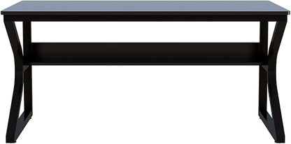 Extra Long Desk with Bookshelf - 55" Double Long Writing Table for 2-Person Workstation, Modern Study Work Computer Desk for Home and Office, Black
