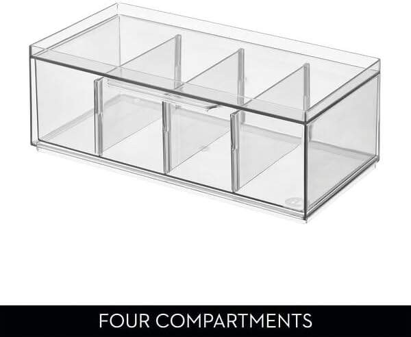 iDesign XL Storage Drawer Organizer for Counter or Cabinet, 4-Section, Clear, 4-Pack