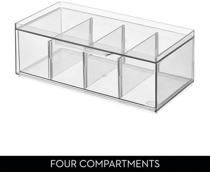 iDesign XL Storage Drawer Organizer for Counter or Cabinet, 4-Section, Clear, 4-Pack