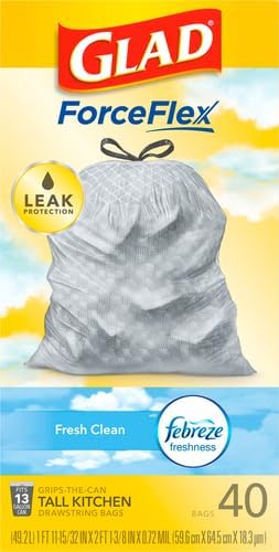 Glad ForceFlex Tall Kitchen Trash Bags, 13 Gallon, Gain Fresh Clean, 40 Count (Package May Vary) (Pack of 6)