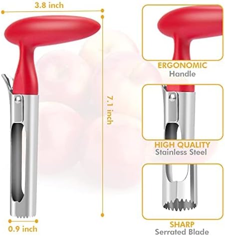 Premium Apple Corer Tool:Easy to Use and Clean- Durable and Sturdy Design Featuring Sharp Serrated Blades - Stainless Steel Corers for Apple and Pear - Core Fruits with Ease(Red)