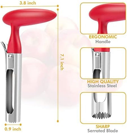 Premium Apple Corer Tool:Easy to Use and Clean- Durable and Sturdy Design Featuring Sharp Serrated Blades - Stainless Steel Corers for Apple and Pear - Core Fruits with Ease(Red)