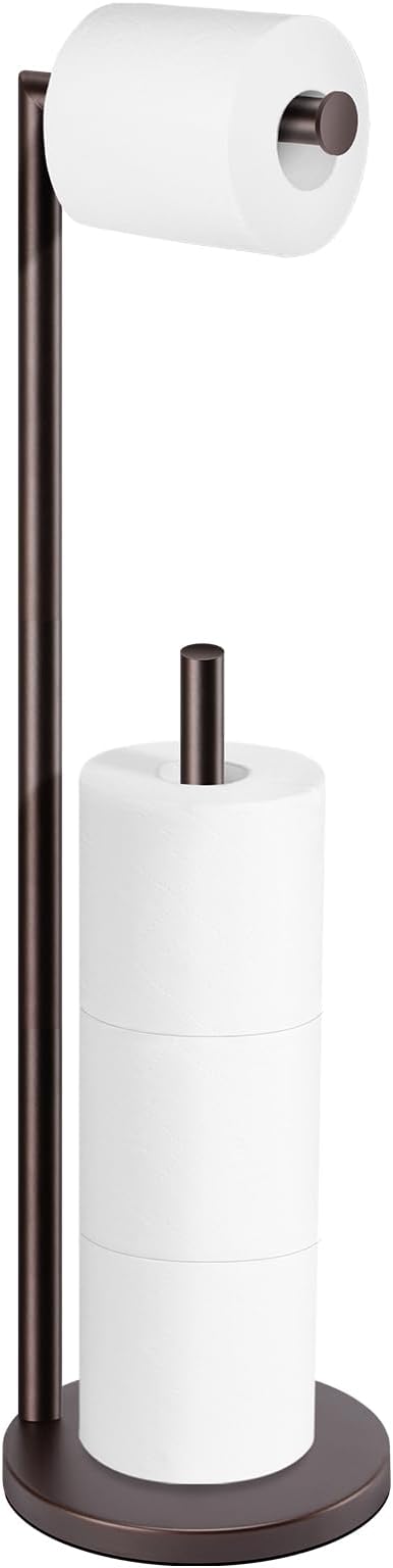 Toilet Paper Holder Stand, Bathroom Toilet Paper Roll Holder Stand with Reserve, Standing Toilet Paper Holder with Storage,Toilet Paper Roll Holder for 4 Rolls, Bronze