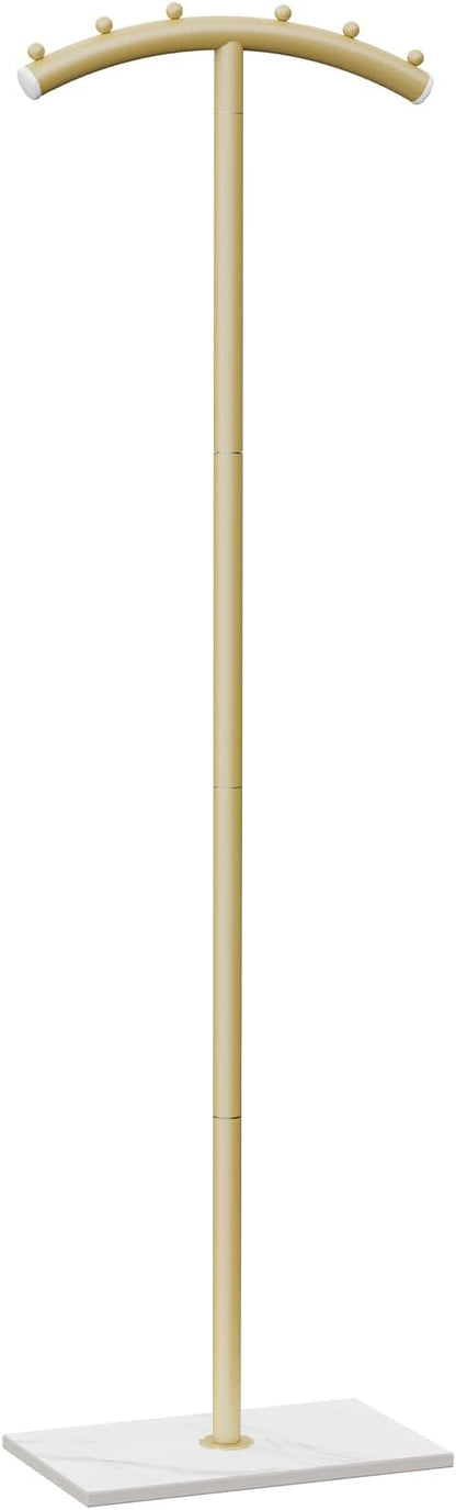 Arcuate Garment Rack, T-shaped Coat Tree Freestanding, Metal Coat Racks, Natural Stable Rock Base, Suitable For Entrances, Corridors, Halls, 68.9in, Gold