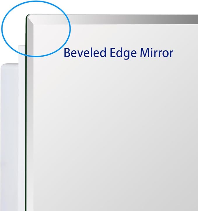 Bathroom Medicine Cabinet with Beveled Edge Mirrored Door 16 x 22 inch, Recessed or Surface Mount, with Adjustable Glass Shelves