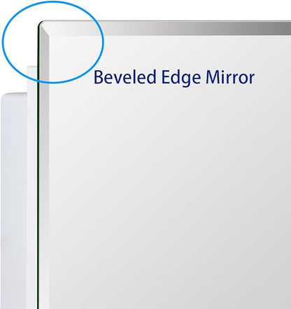 Bathroom Medicine Cabinet with Beveled Edge Mirrored Door 16 x 22 inch, Recessed or Surface Mount, with Adjustable Glass Shelves