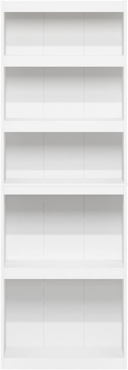 Furinno JAYA Book Shelf, 5-Tier Bookshelf, Enhanced Home Bookcase with Adjustable shelf, 9.5" x 24.5" x 71.1", for Organization and Storage, for Living Room, Bedroom, Home Office, White