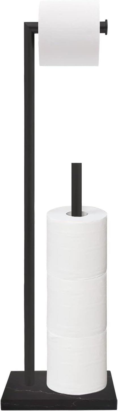 Gzila Free Standing Toilet Paper Holder Stand with Reserve, Heavy Weighted Marble Design Base SUS304 Stainless Steel… (Black)