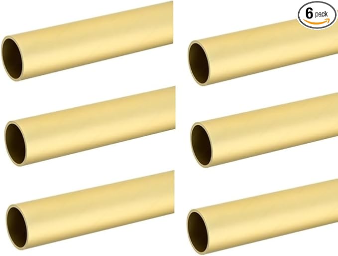 6-Case Pack 8 Feet Long Round 1-5/16" Diameter Wardrobe Closet Tubing Rods Application Clothes Hanging - 96 Inch Length Matte Brass