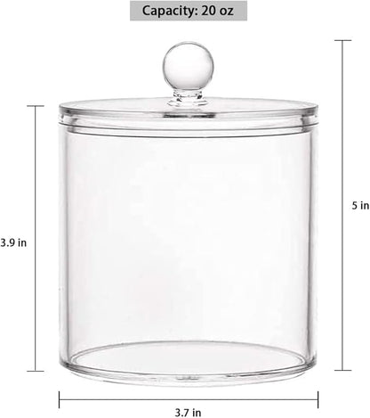 20-Ounce Qtip Holder Storage Canister Set of 2, Clear Plastic Apothecary Jar with Lid, Bathroom Makeup Organizer for Cotton Ball, Cotton Swab, Pads, Powder Puffs (2)