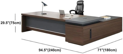 NIUYAO L-Shape Executive Computer Desk with Drawers - Brown/Grey Modern Writing Table with Storage Shelves - 94.5" L x 71" W x 29.5" H (Right)