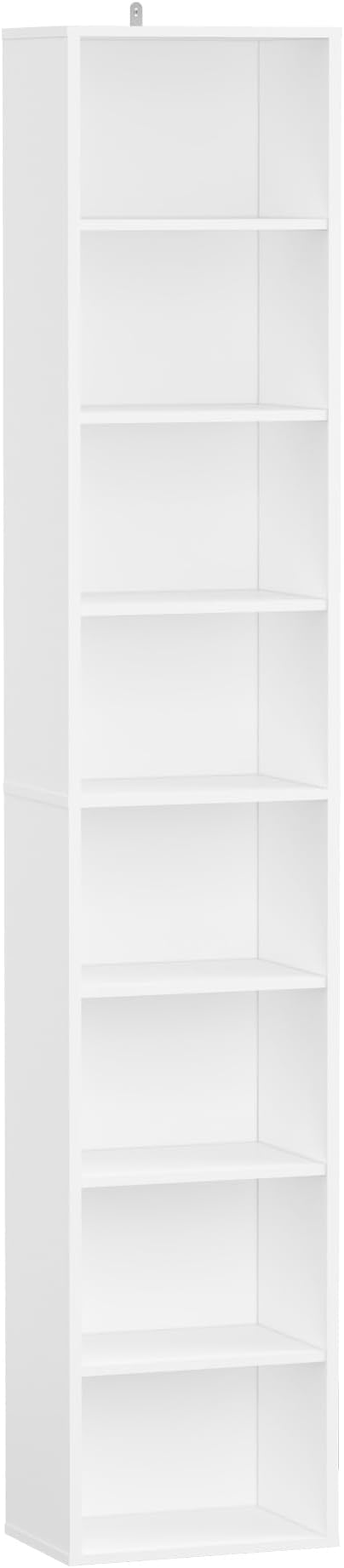 Panana 8 Tier Storage Shelf Bookcase, Slim Organizer Shelves Cabinet Tall Narrow Media Tower Rack Display Bookshelf for Home Office (White)