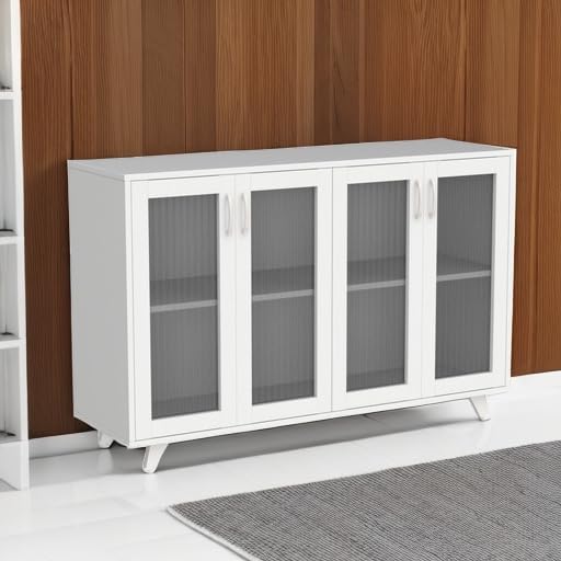 Panana Kitchen Buffet Server Table Accent Sideboard Cupboard Server Buffet Console Table with Doors Cabinet (49inch, White)