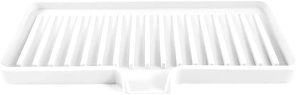 Happitasa Silicone Soap Dish Tray and Sponge Holder with Drain Chute | Bathroom and Kitchen Sink Organizer Caddy (White, 9"x3.5", 5.6 Ounces)