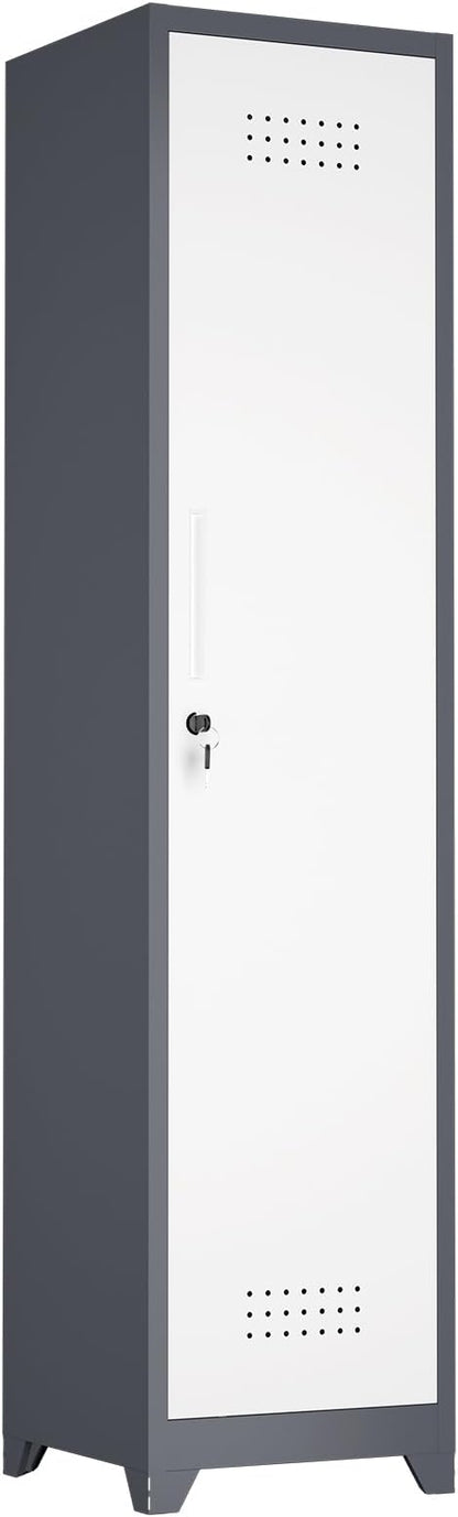 Narrow Storage Cabinet,Metal Slim Cabinet with Shelves,Utility Storage Cabinet with Hanging Rod,Tall Bathroom Storage Cabinets with Locking Door for Office, Gym, Garage,Grey