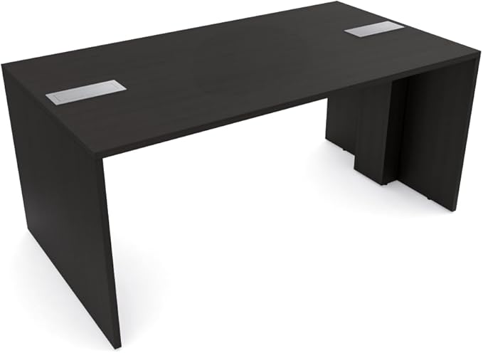 SKUTCHI DESIGNS INC. 4 Person Collaboration Table | Face-to-Face Desk | 36x66 All Laminate Team Desk with Double Power and Data Units | Black Cypress and Silver