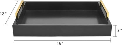 16"x12" Serving Trays with Handles, Black Decorative Serving Tray, Ottoman Trays for, Living Room, Bathroom, and Outdoors Decorative Trays (Black)