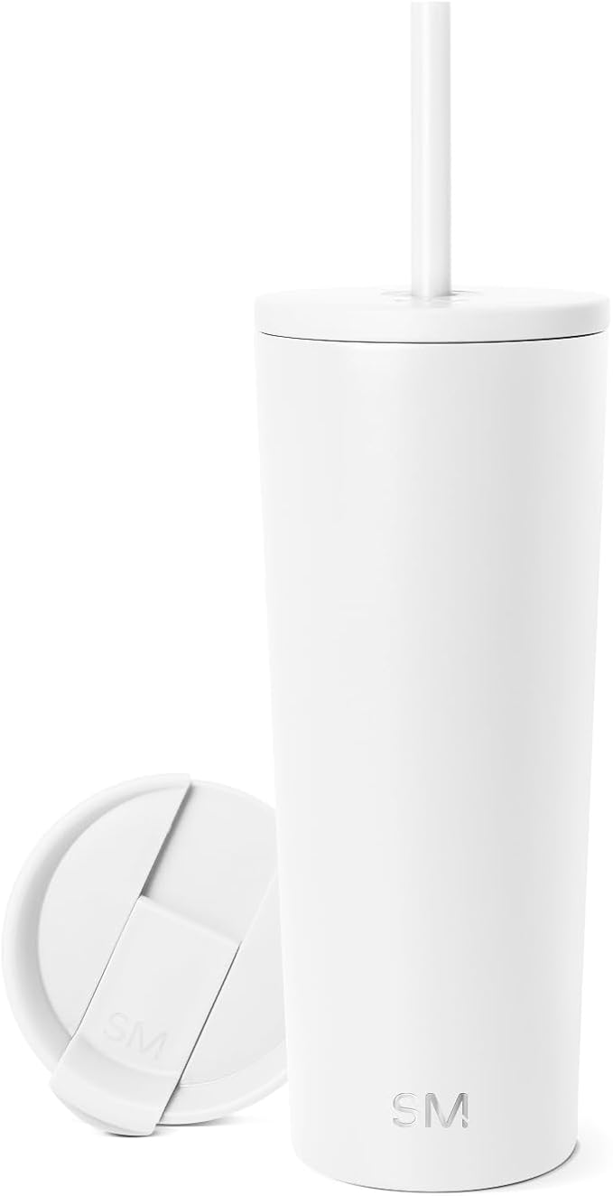 Simple Modern Insulated Tumbler with Lid and Straw | Iced Coffee Cup Reusable Stainless Steel Water Bottle Travel Mug | Gifts for Women Men Her Him | Classic Collection | 24oz | Winter White